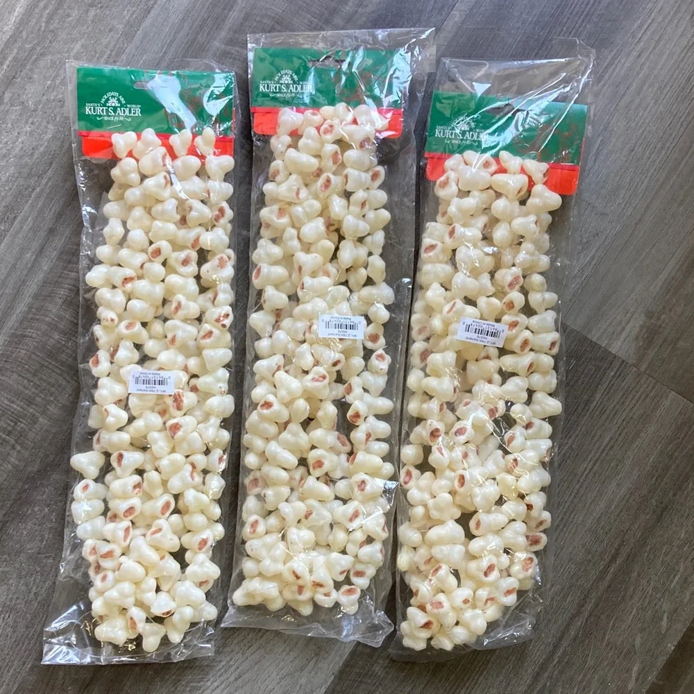NWT 3 Kurt Adler Whimsical Faux Popcorn Garland 9 Ft Each Christmas Decor